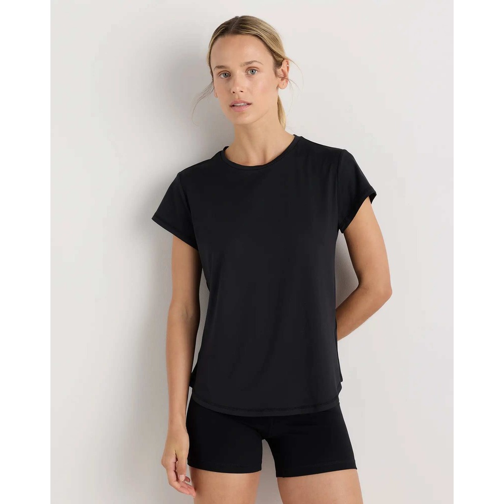 Quince FlowKnit Breeze Performance Tee Black Crew Neck Activewear Top Large NWT